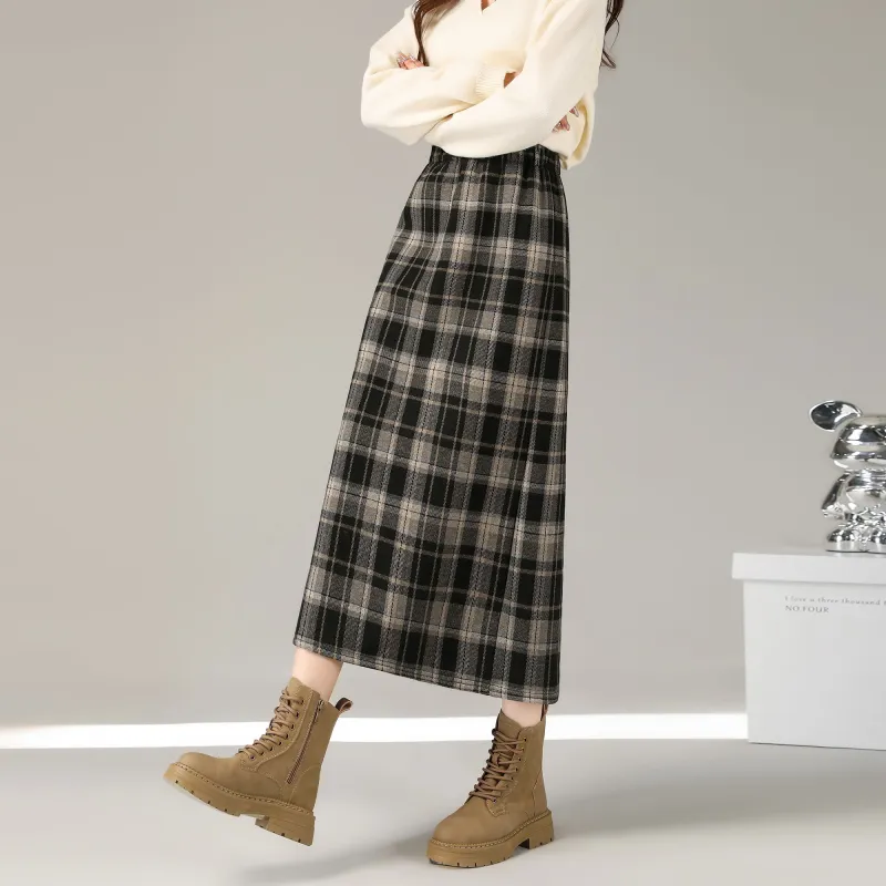 A Paradise For Awakening Casual Long Skirt Women's Black Plaid-2