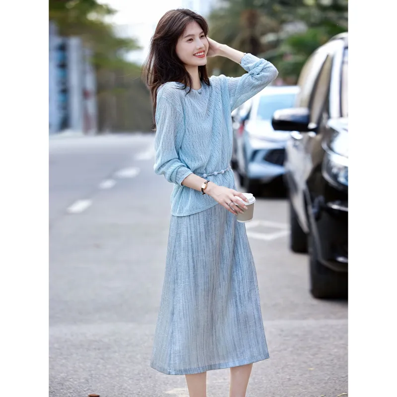 A Paradise For Awakening Skirt Set Women's Blue-6