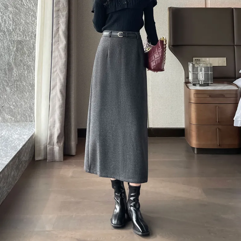 A Paradise For Awakening Casual Long Skirts Women's Dark Gray-3