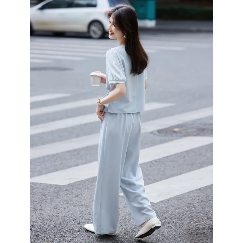 A Paradise For Awakening Casual Suit Women's Gray Blue-2