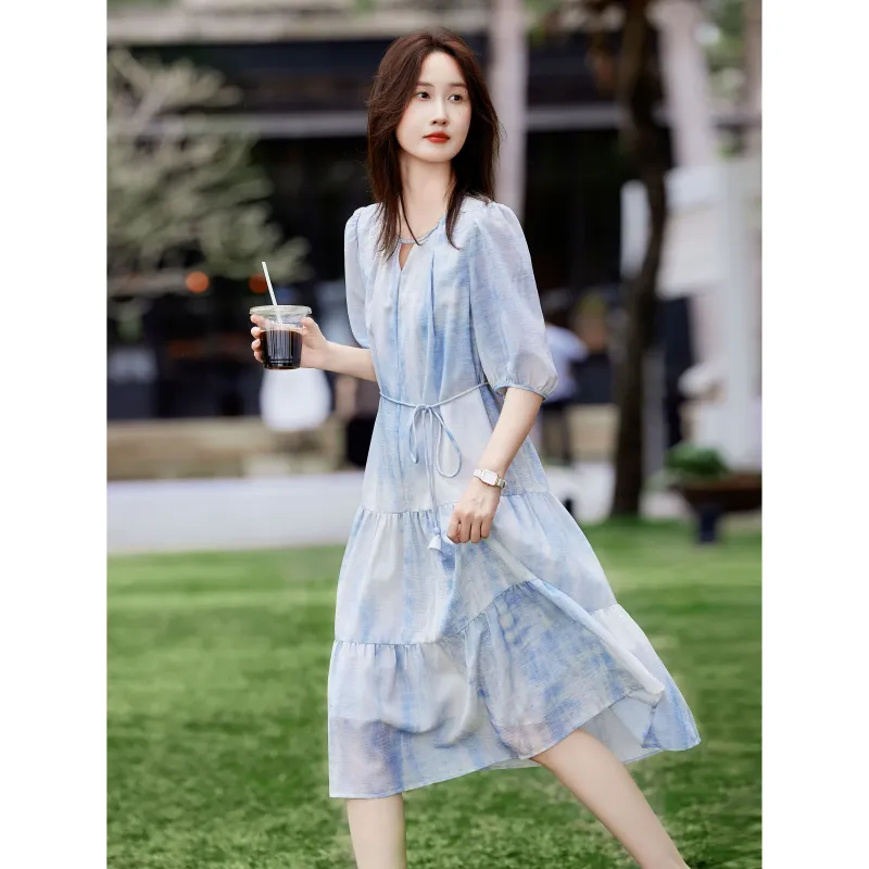 A Paradise For Awakening Short Sleeved Dress Women's Blue-6