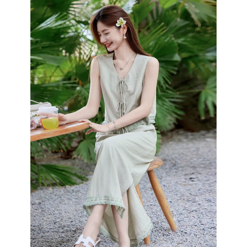 A Paradise For Awakening Skirt Set Women's Green-5