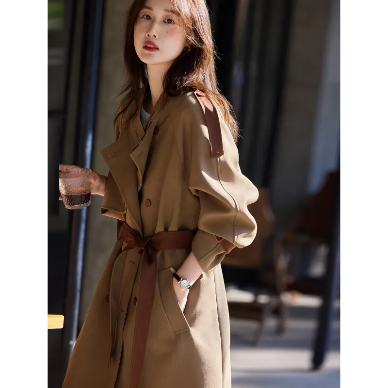 A Paradise For Awakening Trench Coat Women's Coffee-5