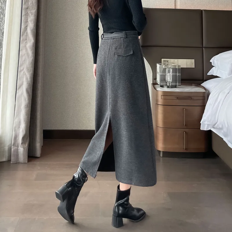 A Paradise For Awakening Casual Long Skirts Women's Dark Gray-4