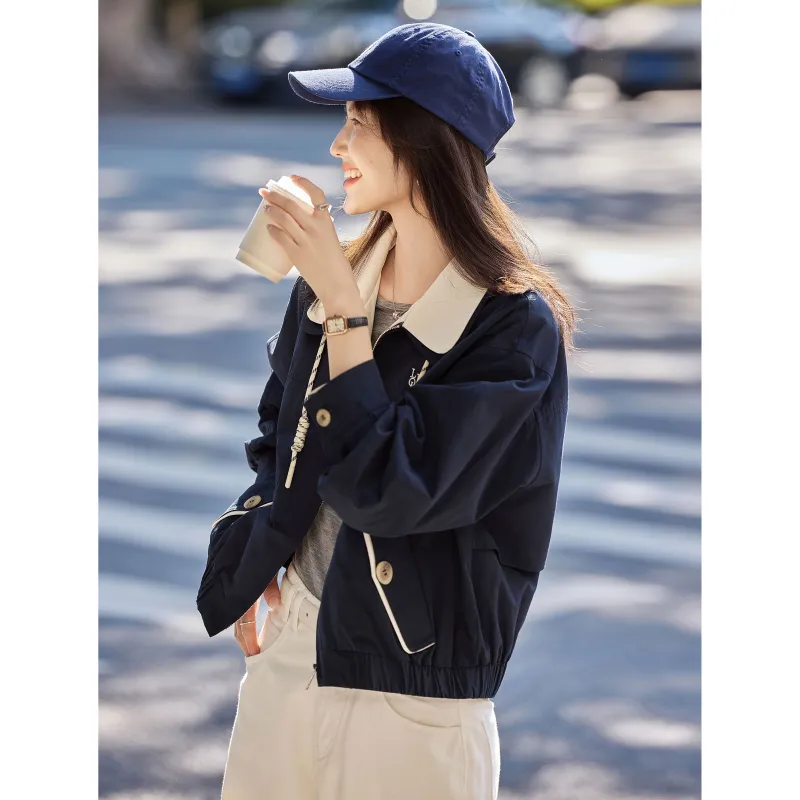 A Paradise For Awakening Jackets Coats Women's Navy Blue-3