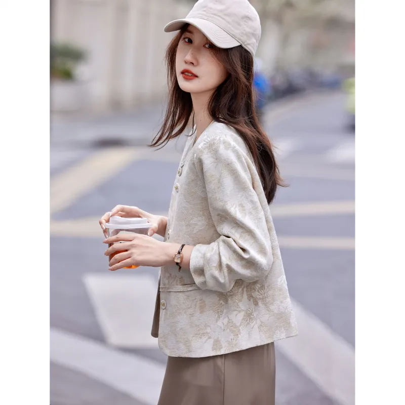 A Paradise For Awakening Cropped Coat Women's Beige Apricot-5
