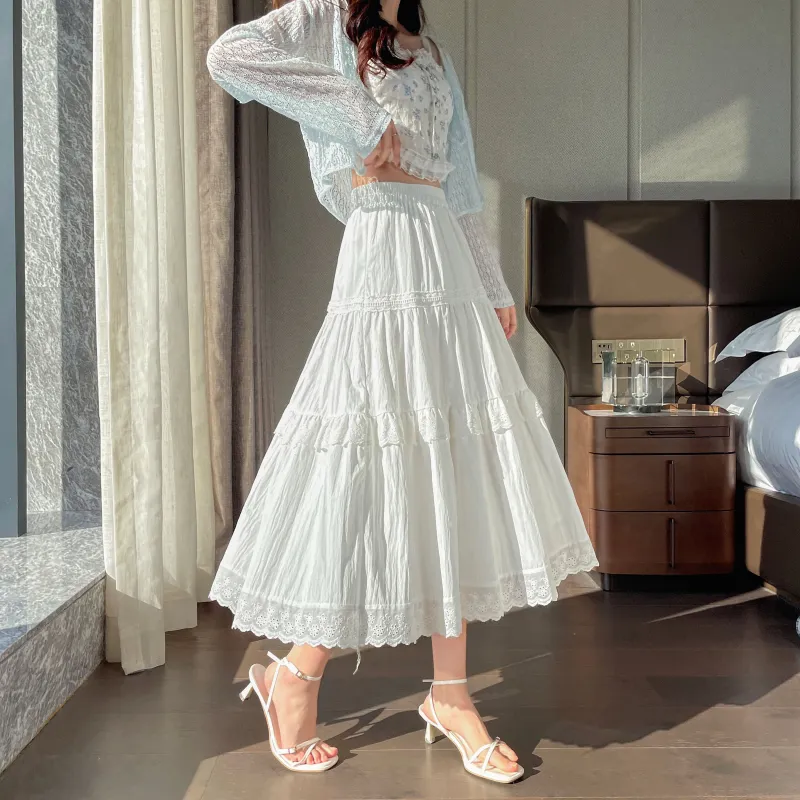 A Paradise For Awakening Casual Long Skirt Women's White-6