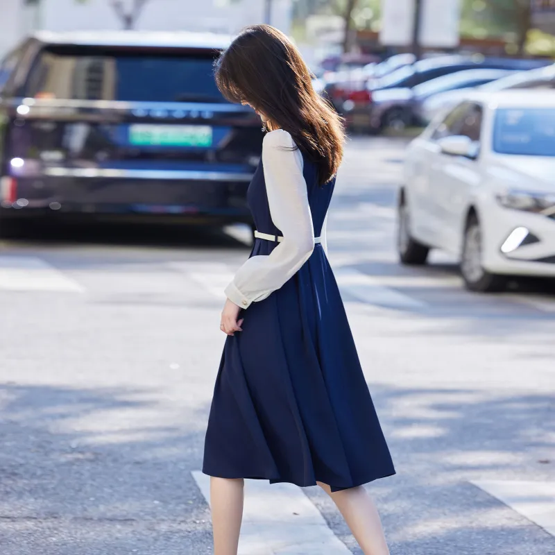 A Paradise For Awakening Long Sleeved Dress Women's Navy Blue-3