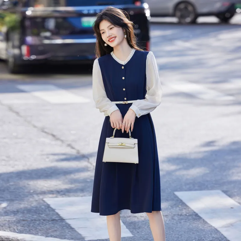 A Paradise For Awakening Long Sleeved Dress Women's Navy Blue-4