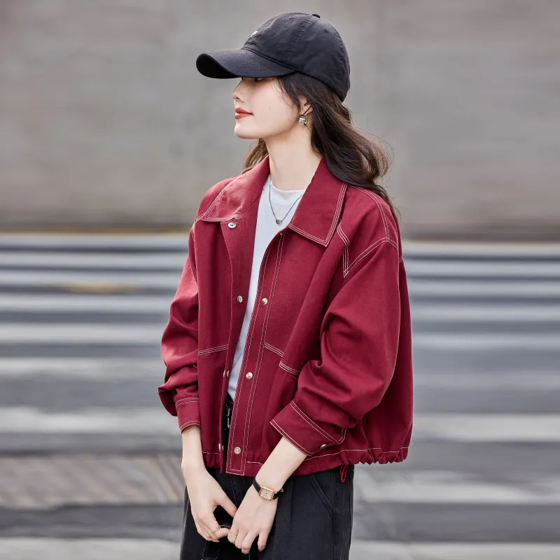 A Paradise For Awakening Denim Jacket Women's Burgundy-4