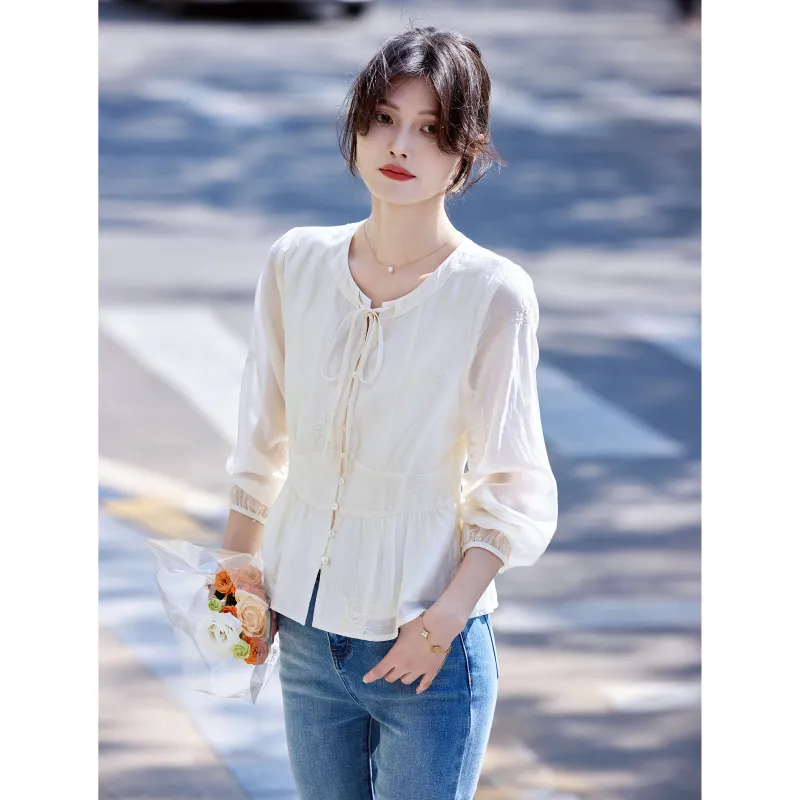 A Paradise For Awakening Shirt Women's Beige-3