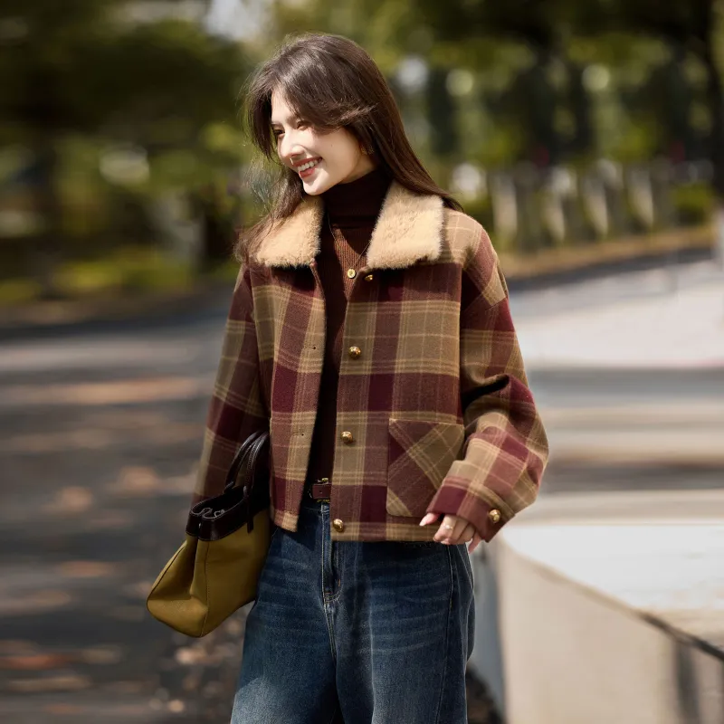 A Paradise For Awakening Coats Women's Red Plaid-4