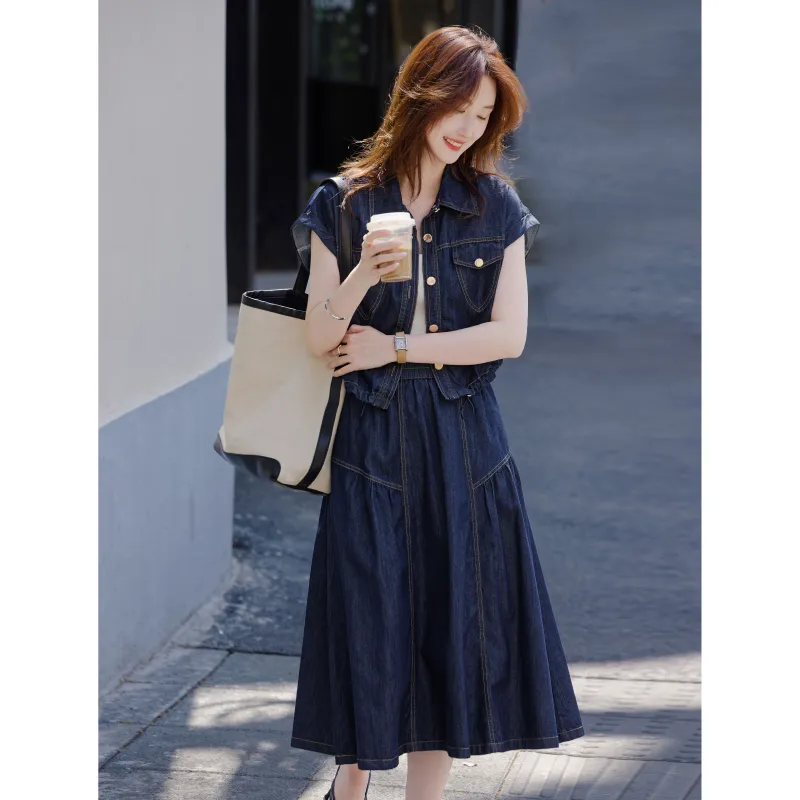 A Paradise For Awakening Skirt Set Women's Denim Blue-3