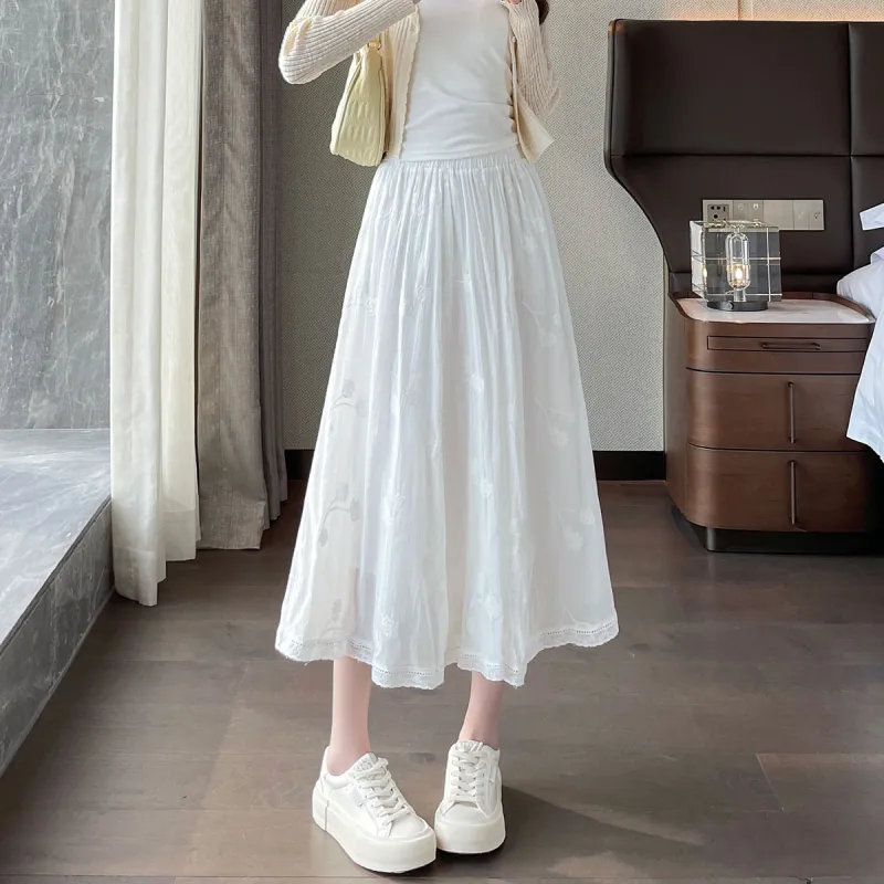 A Paradise For Awakening Casual Long Skirt Women's White-2