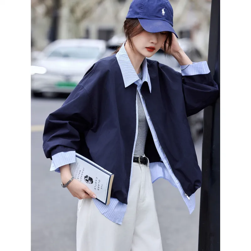A Paradise For Awakening Cropped Coat Women's Navy Blue-6