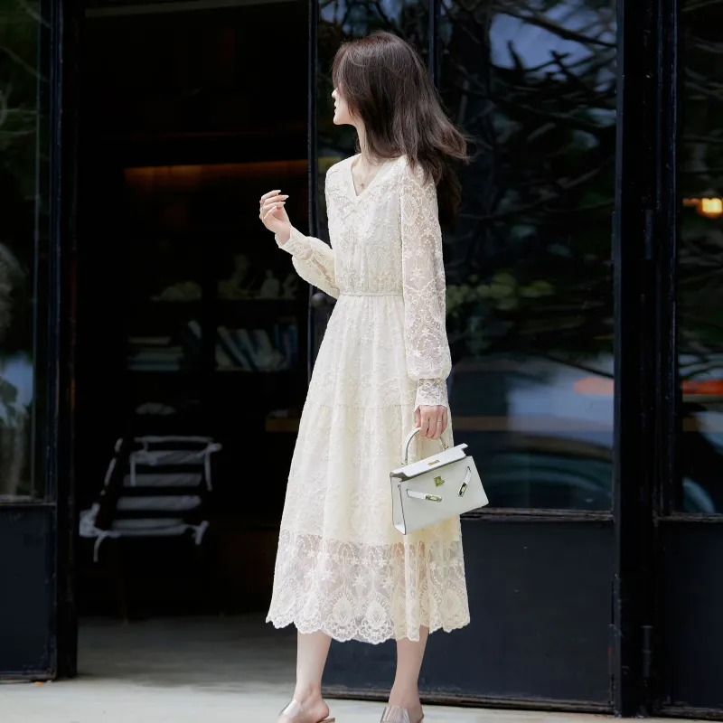 A Paradise For Awakening Long Sleeved Dress Women's Beige Apricot-3