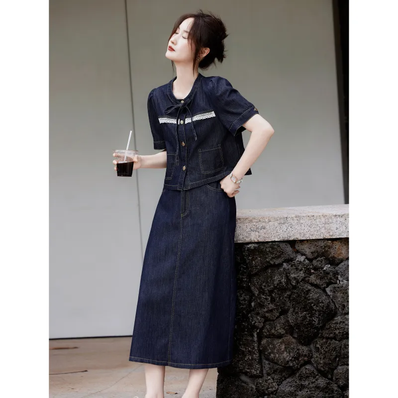 A Paradise For Awakening Skirt Set Women's Denim Blue-4