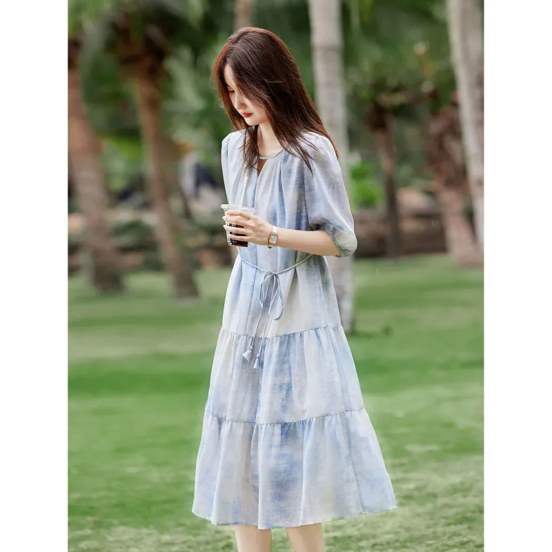 A Paradise For Awakening Short Sleeved Dress Women's Blue-5