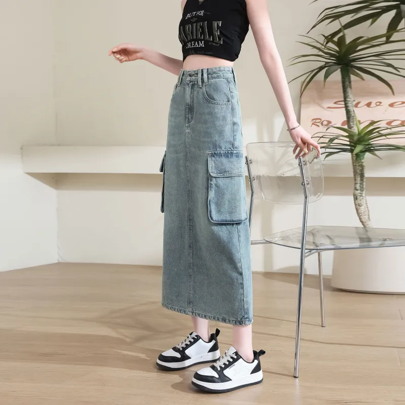 A Paradise For Awakening Denim Long Skirts Women's Vintage Blue-4