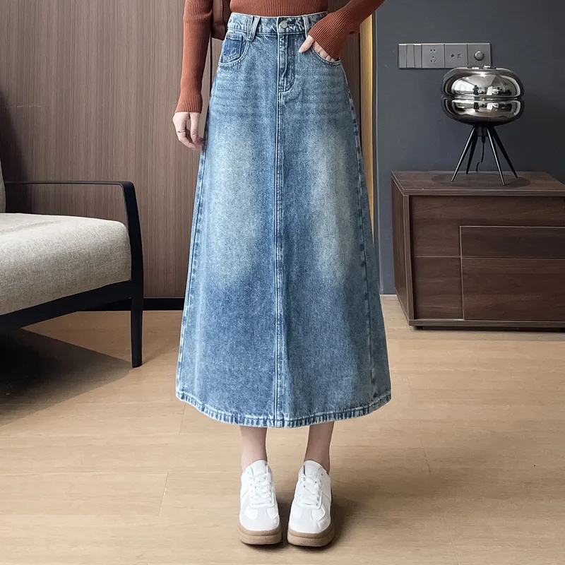 A Paradise For Awakening Casual Long Skirt Women's Vintage Blue-2
