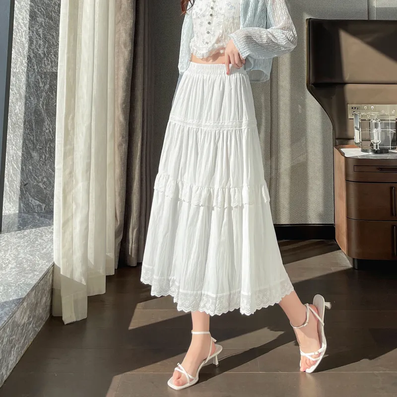 A Paradise For Awakening Casual Long Skirt Women's White-3