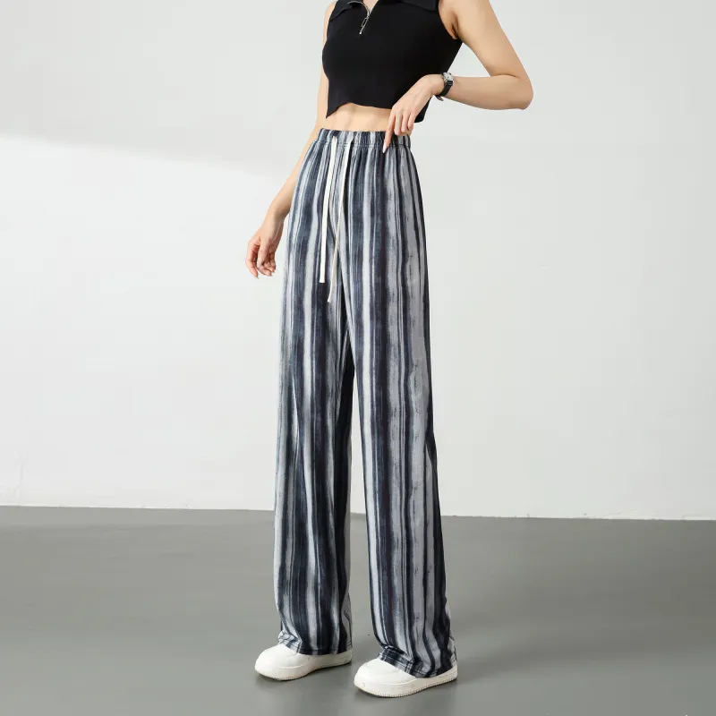 A Paradise For Awakening Casual Pants Women's Black White Stripes-2
