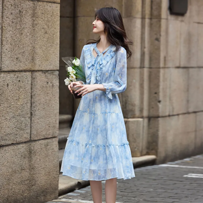 A Paradise For Awakening Long Sleeved Dress Women's Blue-6