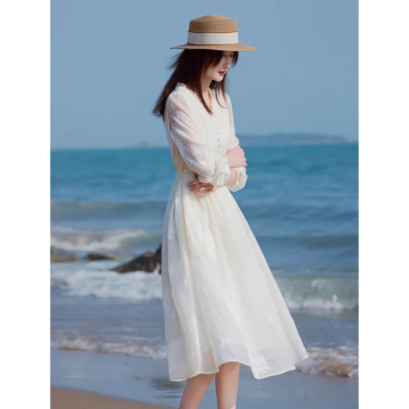 A Paradise For Awakening Long Sleeved Dress Women's Beige-4
