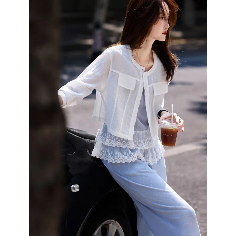 A Paradise For Awakening Shirt Matching Set Women's Blue-6