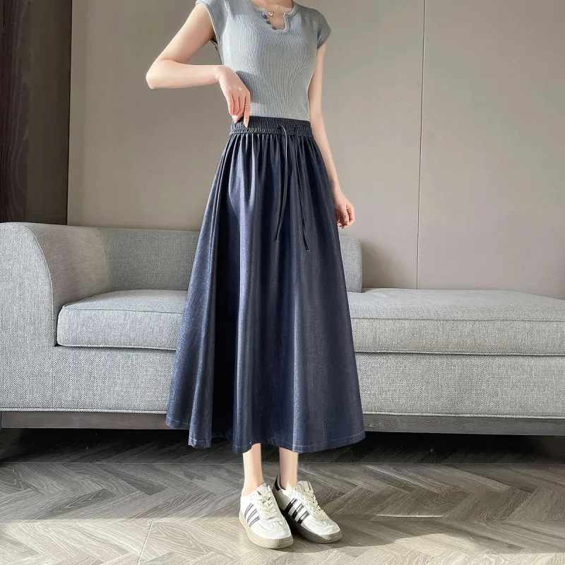 A Paradise For Awakening Casual Long Skirt Women's Denim Blue-3