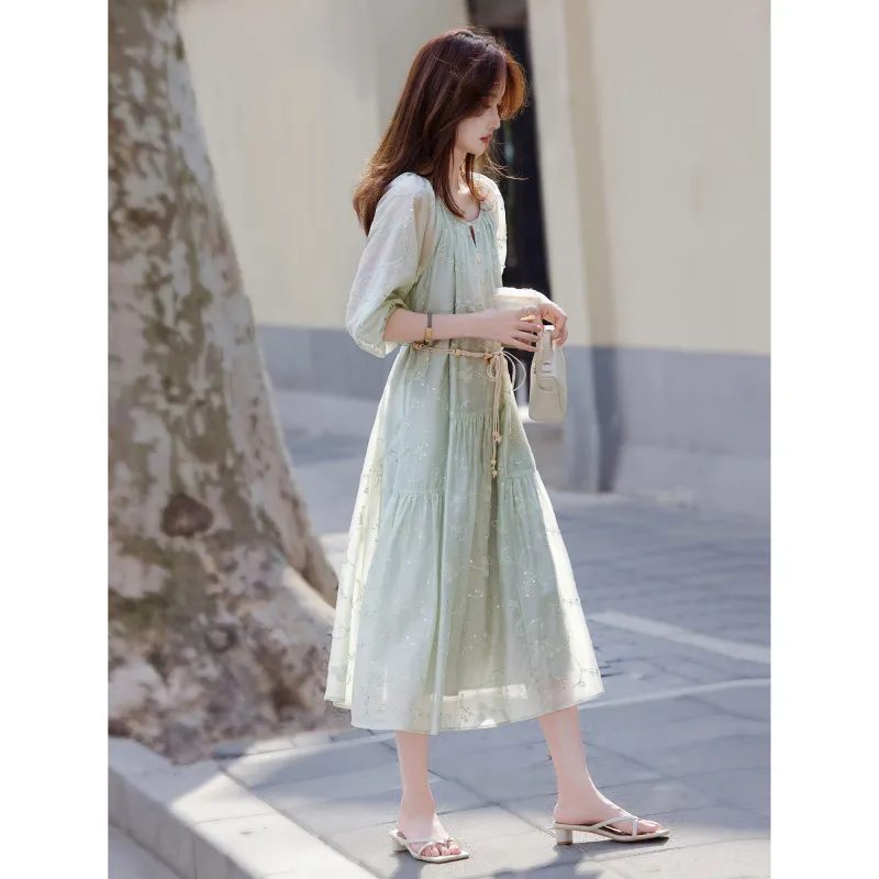 A Paradise For Awakening Short Sleeved Dress Women's Light Green-3