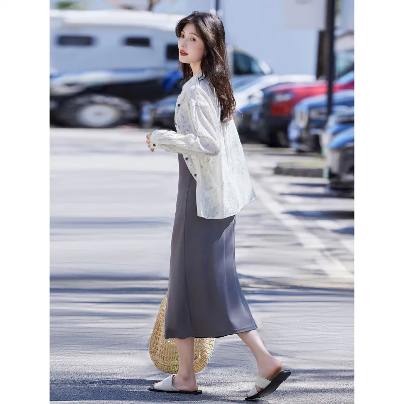 A Paradise For Awakening Skirt Set Women's Gray-6