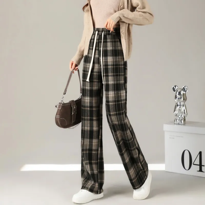 A Paradise For Awakening Casual Pants Women's Black Plaid-2