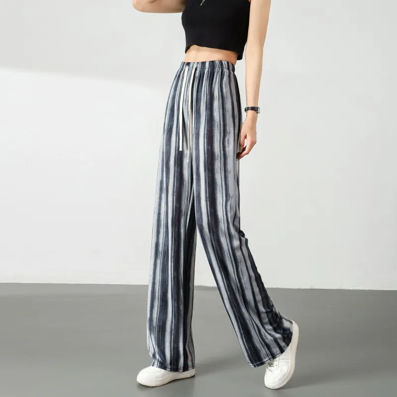 A Paradise For Awakening Casual Pants Women's Black White Stripes-4
