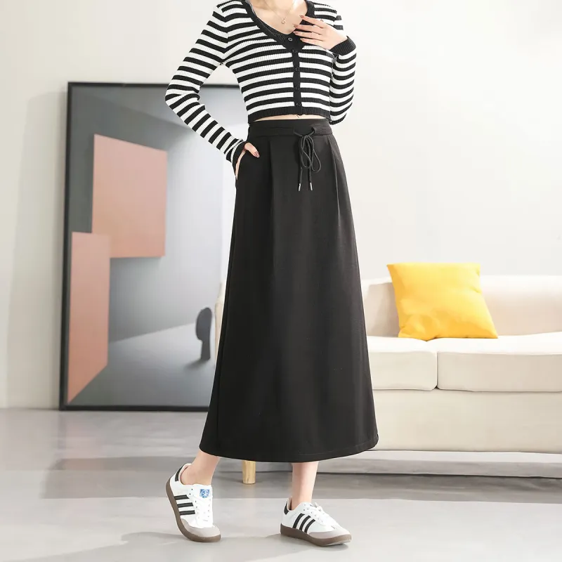 A Paradise For Awakening Casual Long Skirts Women's Black-2