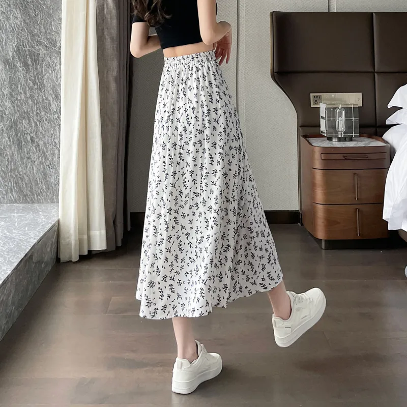A Paradise For Awakening Casual Long Skirt Women's Beige With Pink Floral-18
