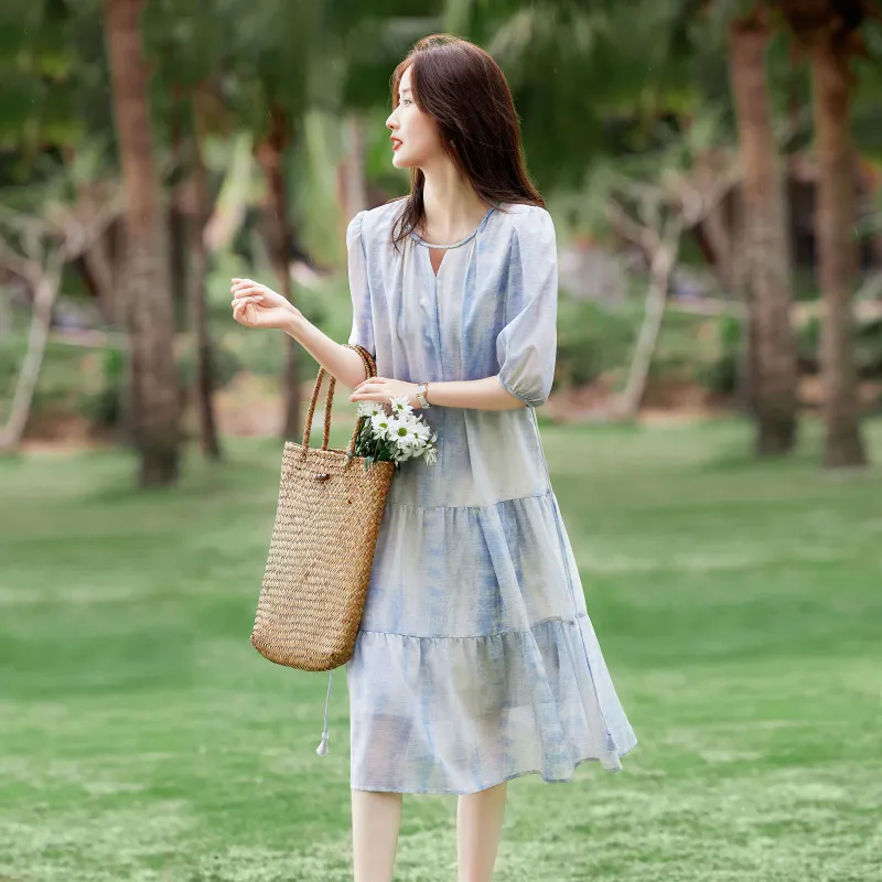 A Paradise For Awakening Short Sleeved Dress Women's Blue-3