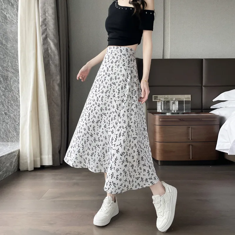 A Paradise For Awakening Casual Long Skirt Women's Beige With Pink Floral-17