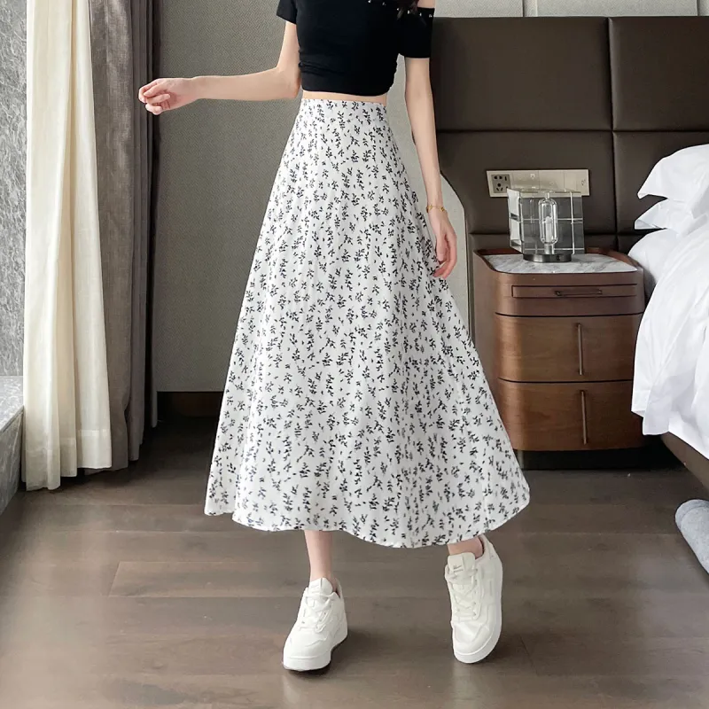 A Paradise For Awakening Casual Long Skirt Women's Beige With Pink Floral-19