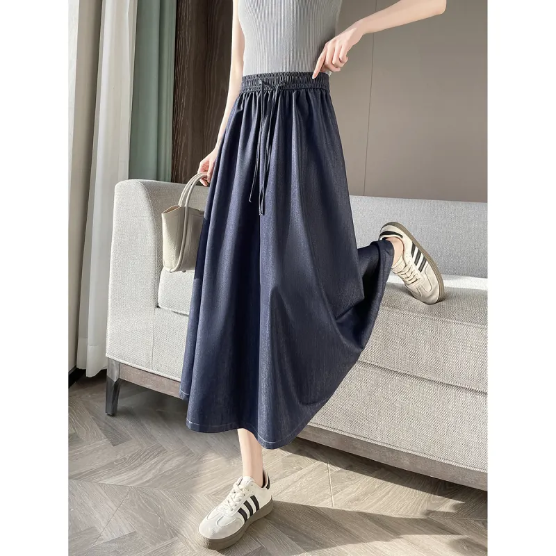A Paradise For Awakening Casual Long Skirt Women's Denim Blue-5