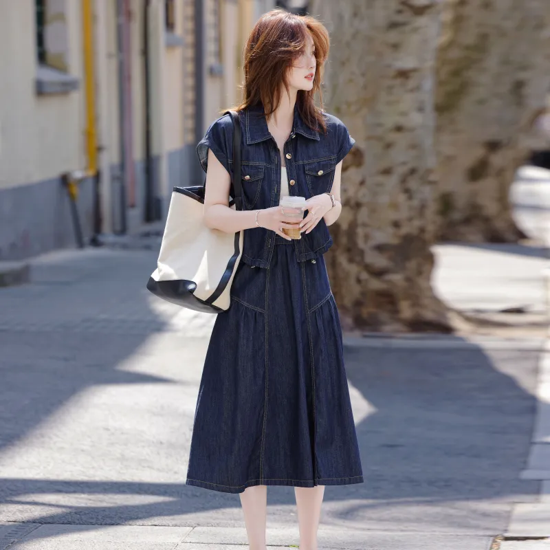 A Paradise For Awakening Skirt Set Women's Denim Blue-2