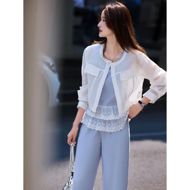 A Paradise For Awakening Shirt Matching Set Women's Blue-3