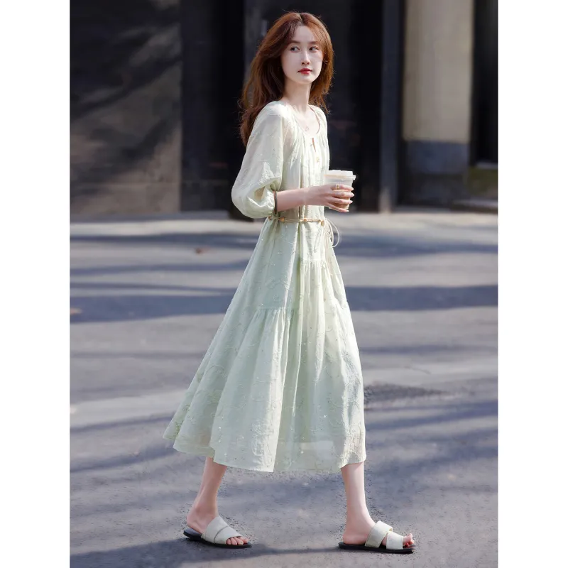 A Paradise For Awakening Short Sleeved Dress Women's Light Green-6