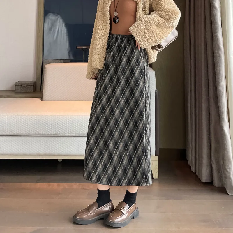 A Paradise For Awakening Casual Long Skirts Women's Black Plaid-2