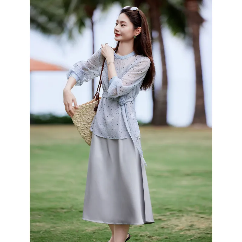 A Paradise For Awakening Skirt Set Women's Gray Blue-4