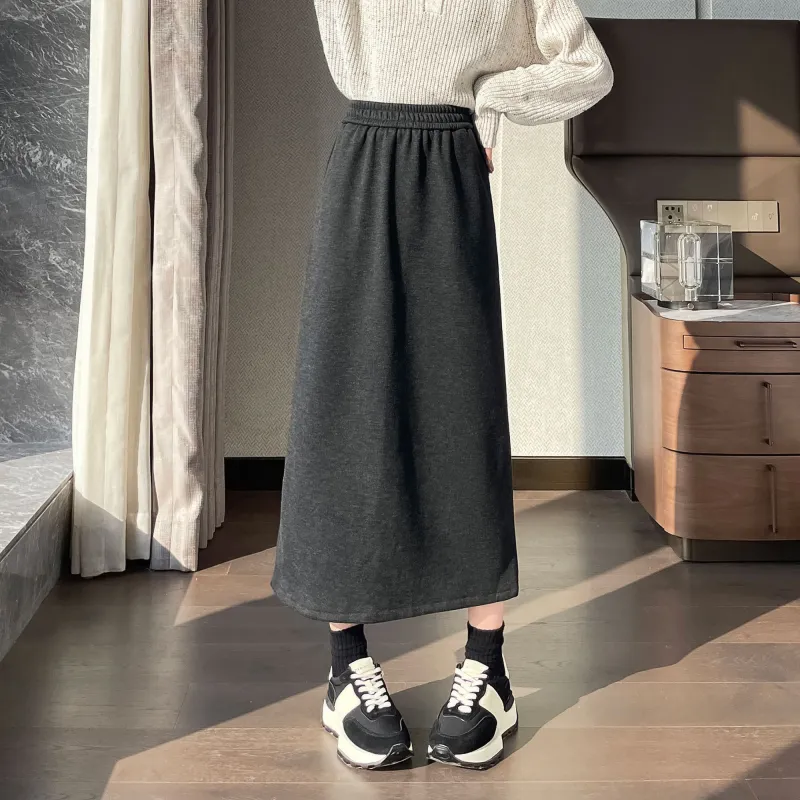 A Paradise For Awakening Casual Long Skirts Women's Dark Gray-2