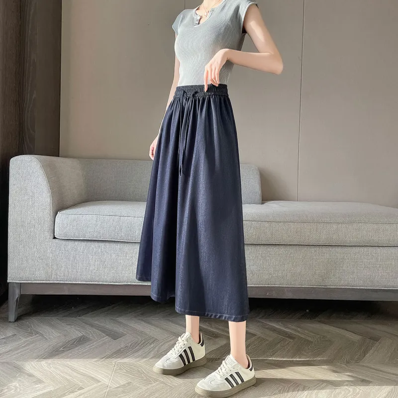 A Paradise For Awakening Casual Long Skirt Women's Denim Blue-2
