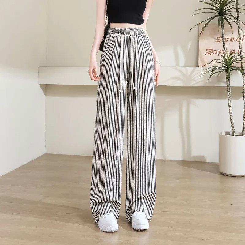 A Paradise For Awakening Casual Pants Women's Black White Stripes-3