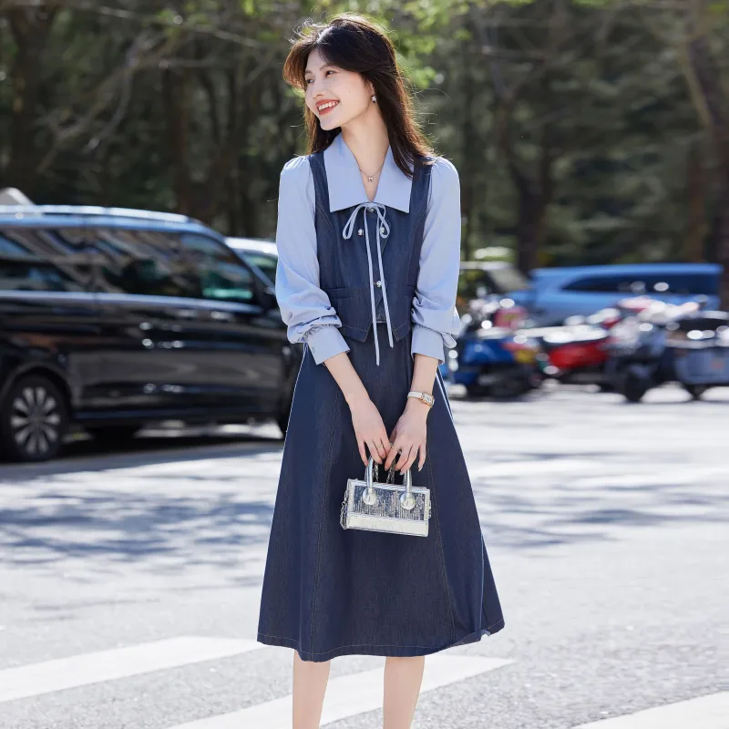A Paradise For Awakening Long Sleeved Dress Women's Denim Blue-4