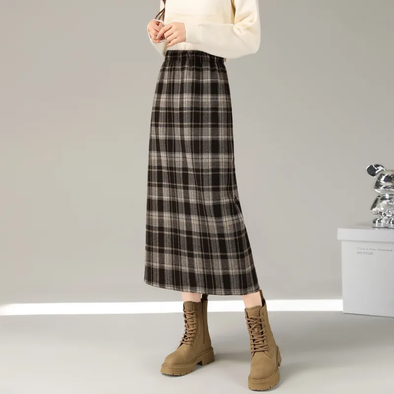 A Paradise For Awakening Casual Long Skirt Women's Black Plaid-6